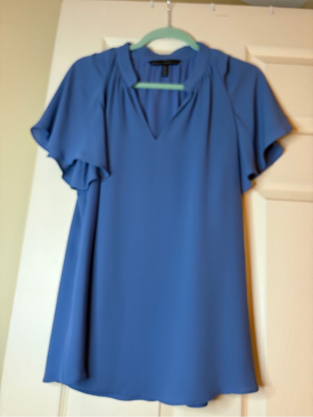 White House Black Market Blue Flutter Sleeve V-Neck Dress Top